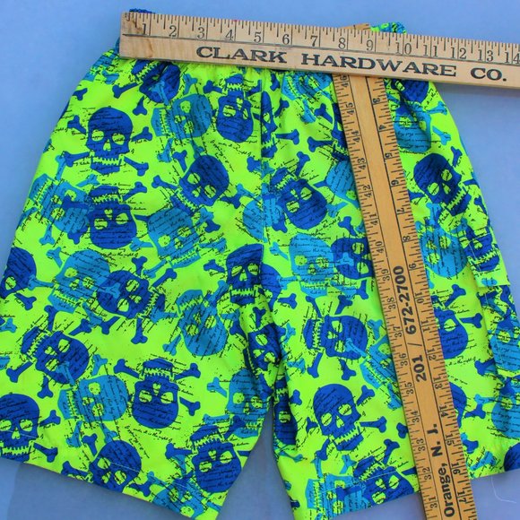 OP Ocean Pacific Youth Swim Trunks Youth L 16.5 X  W 10 Green Blue Skulls - Picture 2 of 10